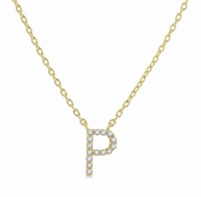 10K Yellow Gold P Initial Diamond Necklace