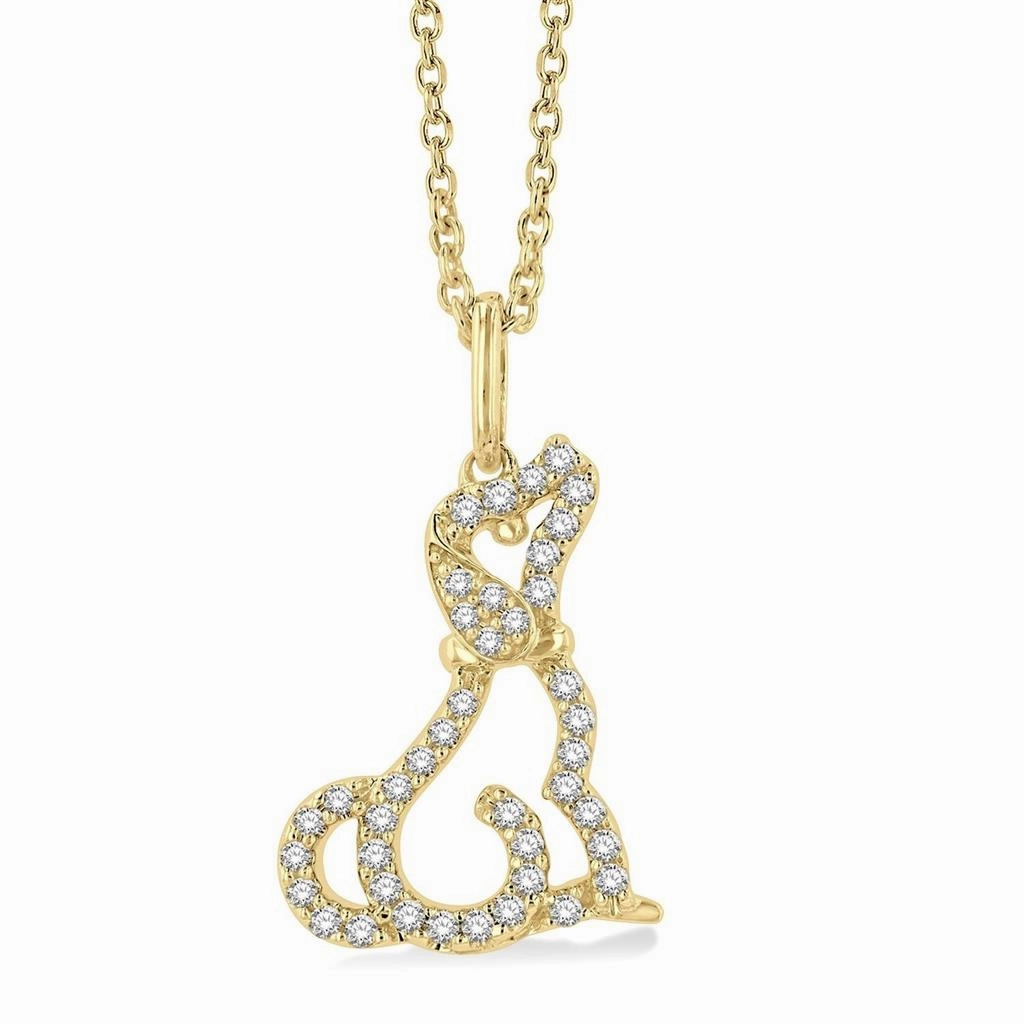 10K Yellow Gold Petite Dog Diamond Pendant Necklace