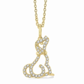 10K Yellow Gold Petite Dog Diamond Pendant Necklace