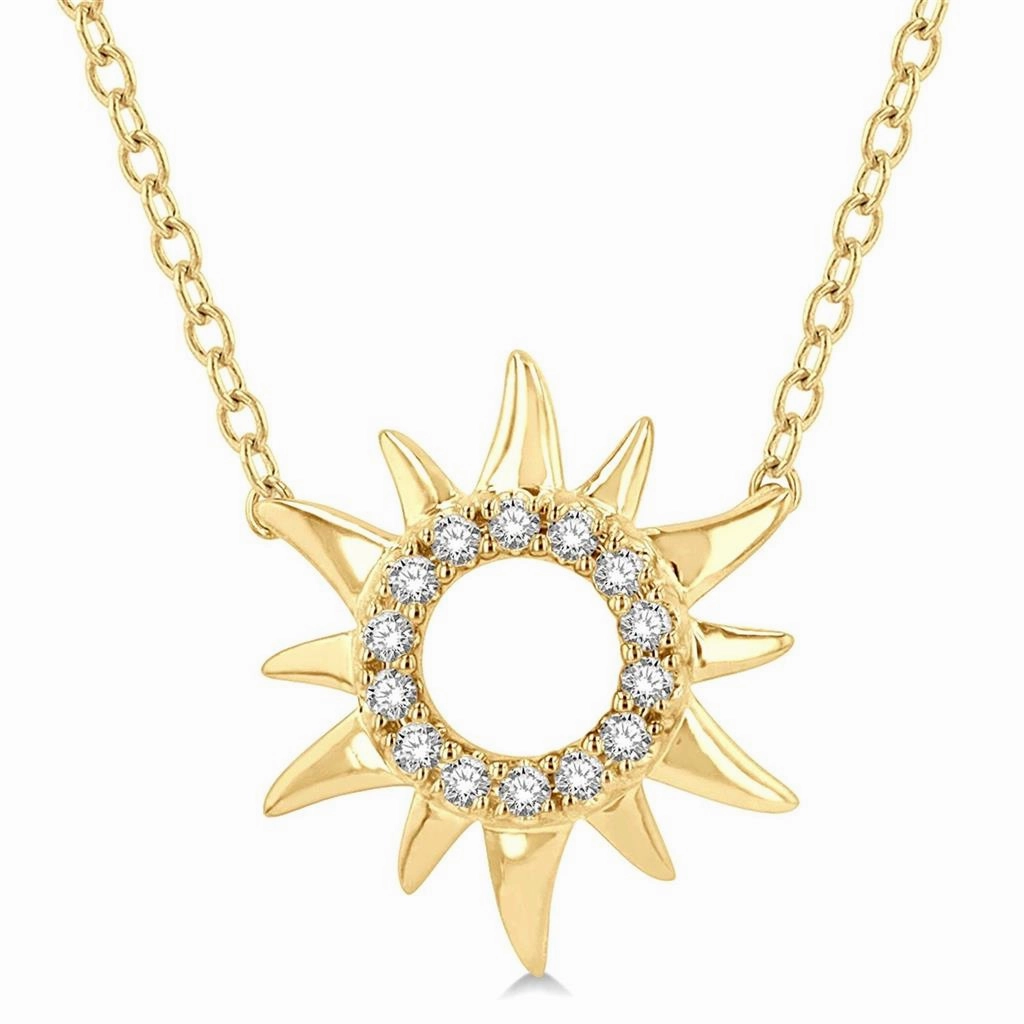 10K Yellow Gold Petite Sunburst Diamond Necklace