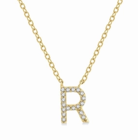 10K Yellow Gold R Initial Diamond Necklace