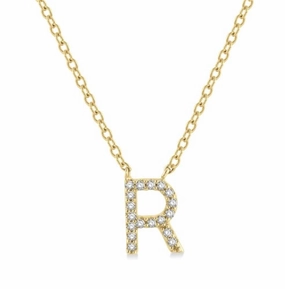 10K Yellow Gold R Initial Diamond Necklace