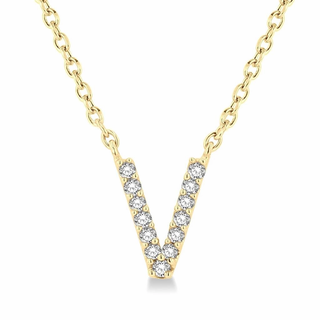 10K Yellow Gold V Initial Diamond Necklace