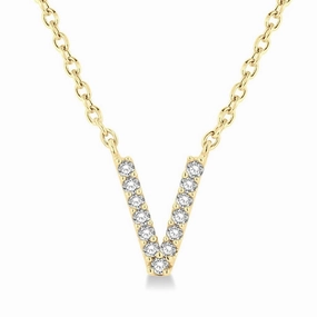 10K Yellow Gold V Initial Diamond Necklace