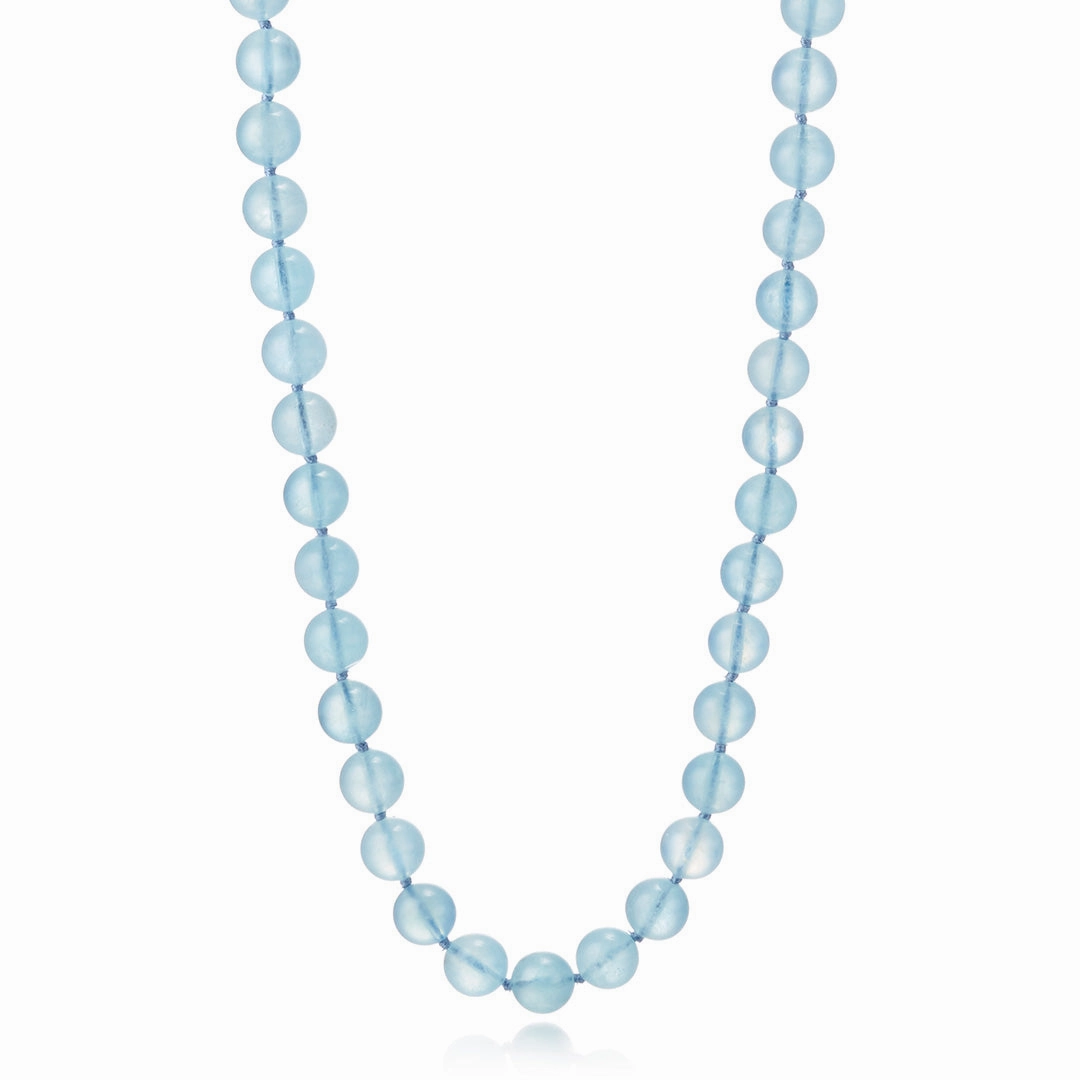 10mm Aquamarine Long Necklace