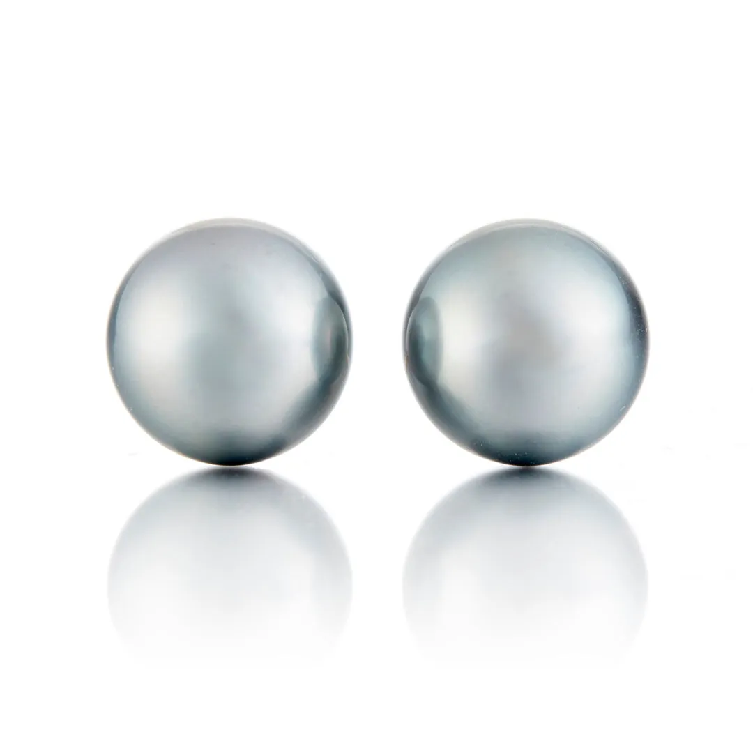 11.7mm Silver Gray Tahitian Pearl Earrings