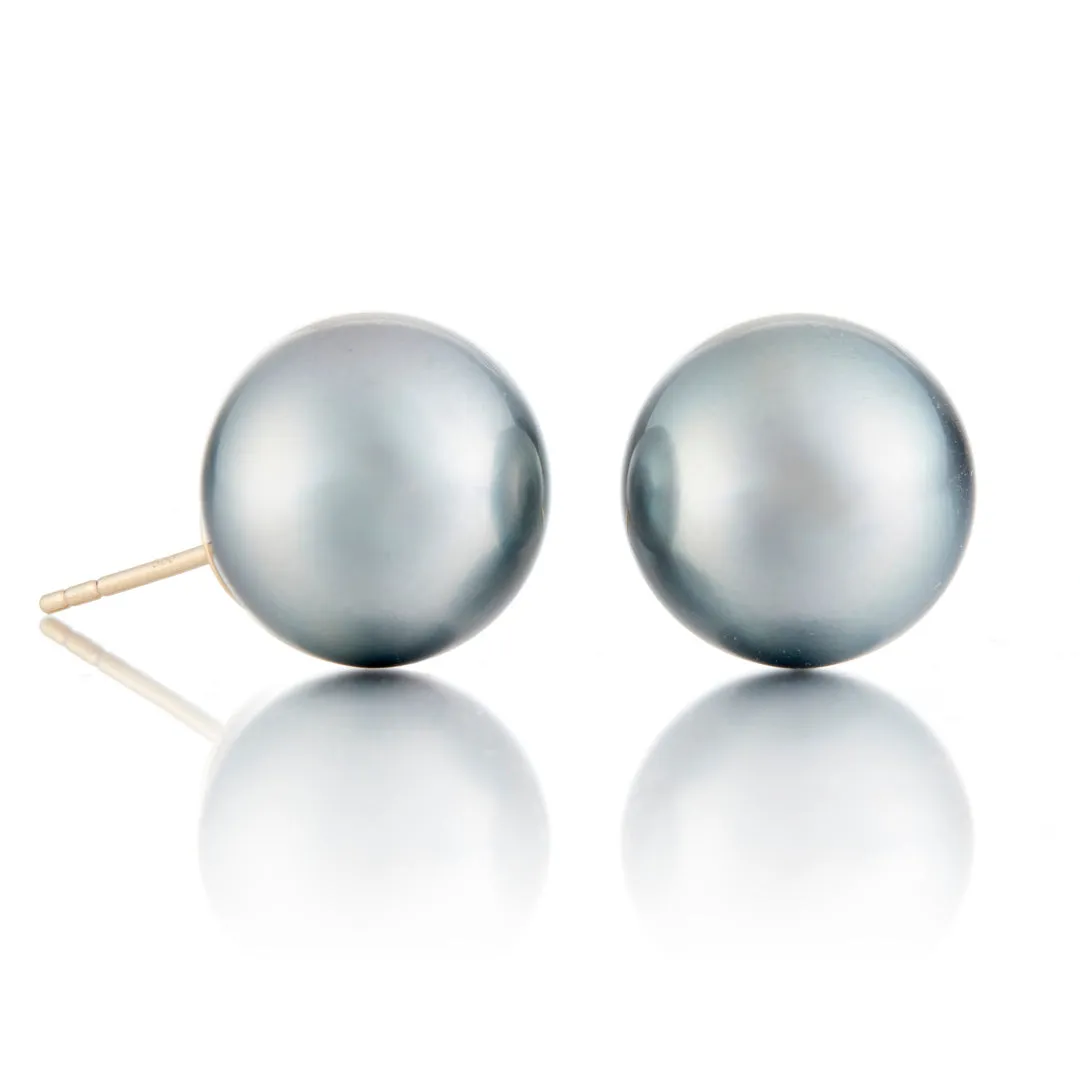 11.7mm Silver Gray Tahitian Pearl Earrings