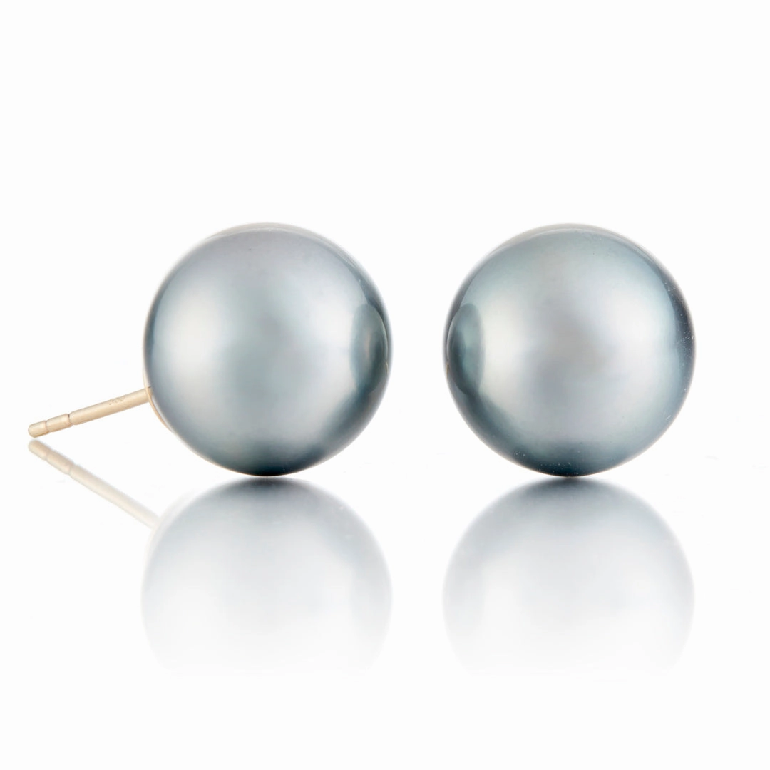 11.7mm Silver Gray Tahitian Pearl Earrings