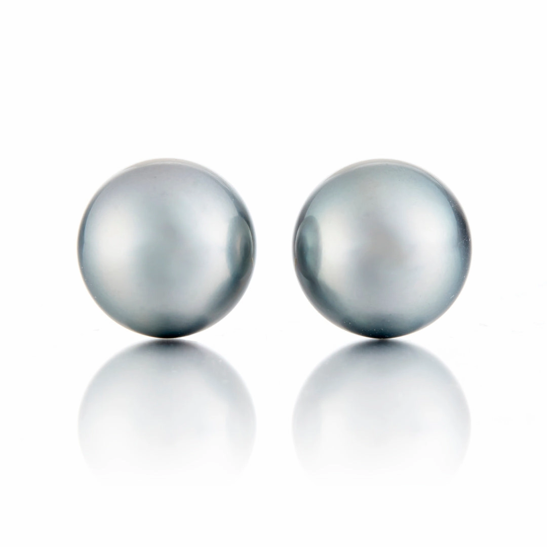 11.7mm Silver Gray Tahitian Pearl Earrings