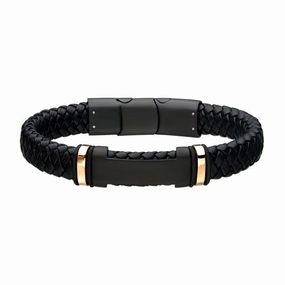 12mm Black Leather With Rose Gold IP ID Bracelet
