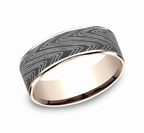 14K Rose Gold And Darkened Tantalum The Herringbone 7.5mm Comfort Fit Wedding Band
