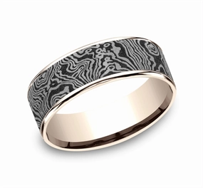 14K Rose Gold And Gray Tantalum The Torsion 7.5mm Comfort Fit Wedding Band