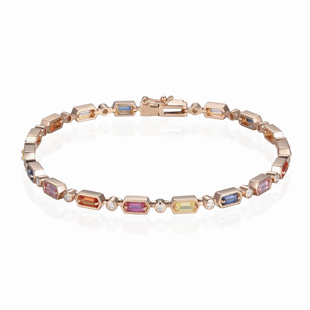 14K Rose Gold Multi-colored Sapphire Tennis Bracelet