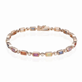 14K Rose Gold Multi-colored Sapphire Tennis Bracelet