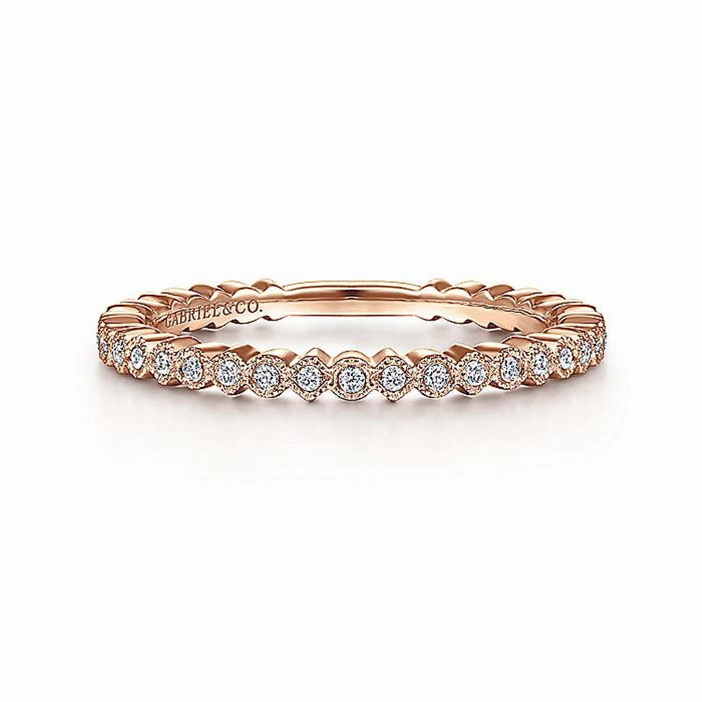 14K Rose Gold Scalloped Stackable Diamond Band