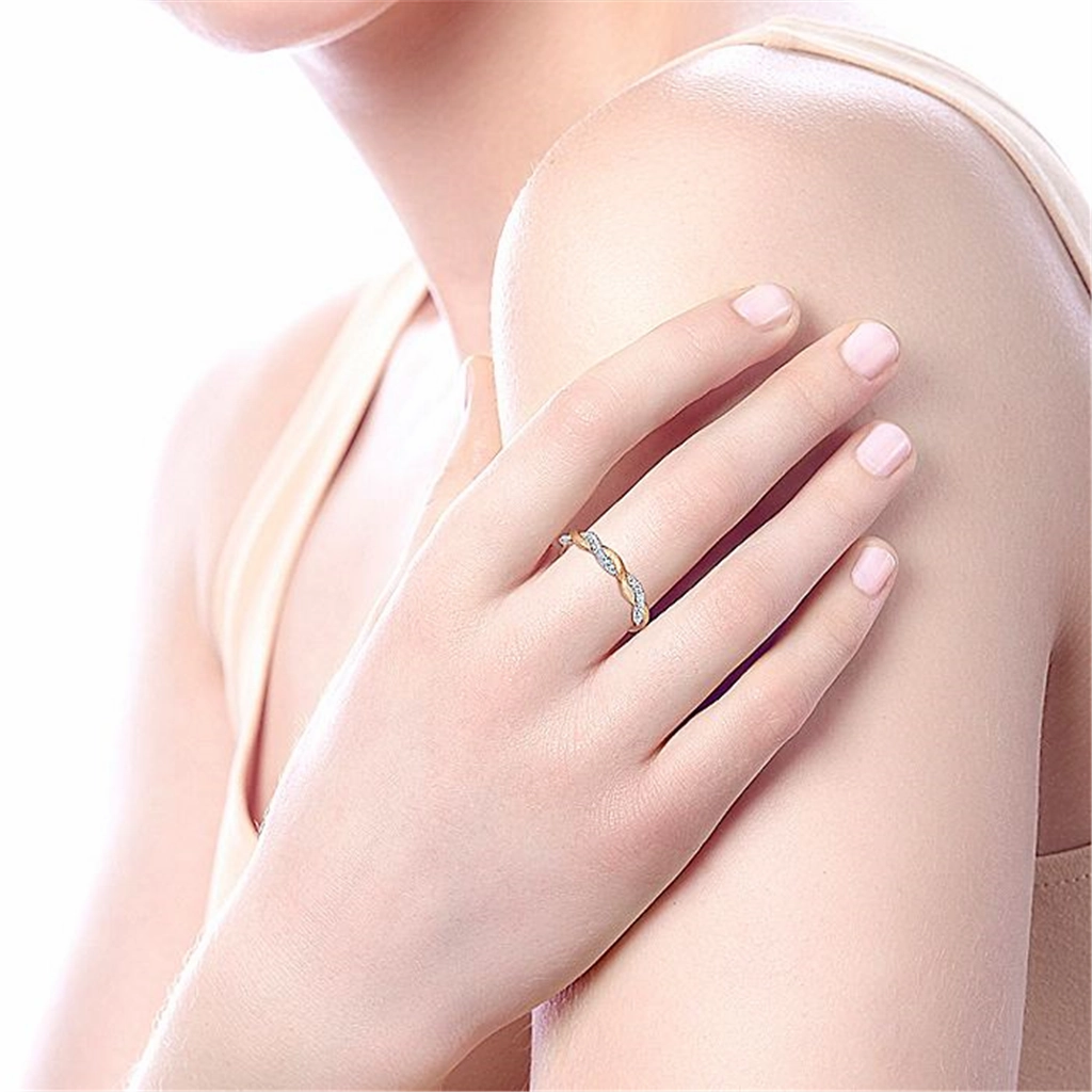 14K Rose Gold Twisted Diamond Stackable Ring