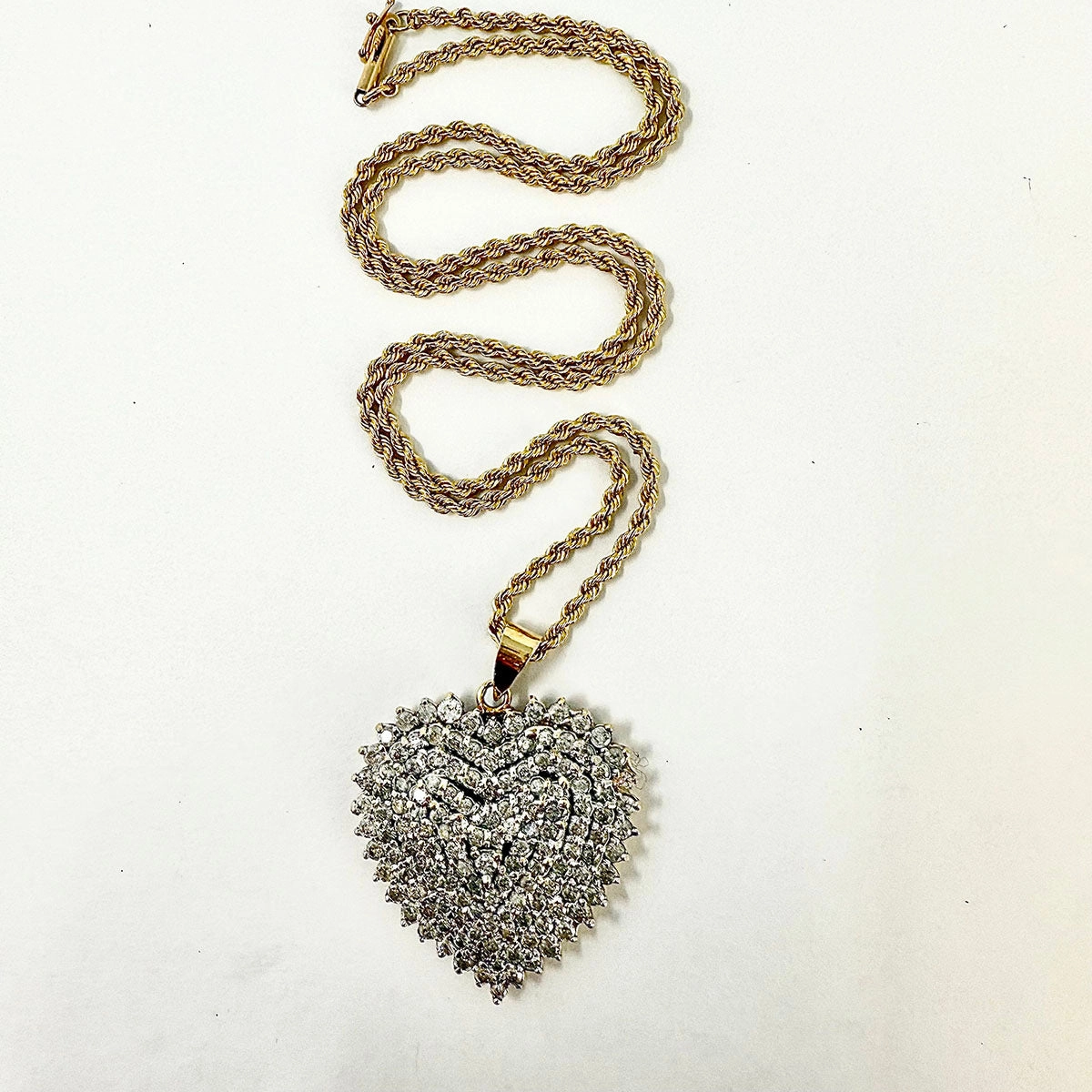 14K Twisted Chain Necklace with Large Diamond Heart Pendant