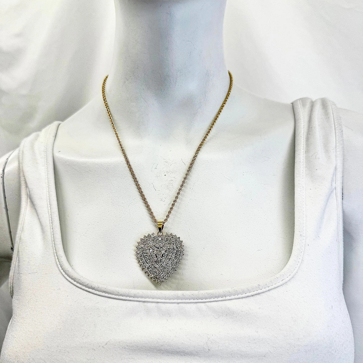 14K Twisted Chain Necklace with Large Diamond Heart Pendant
