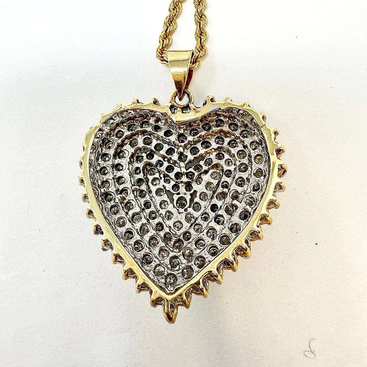 14K Twisted Chain Necklace with Large Diamond Heart Pendant