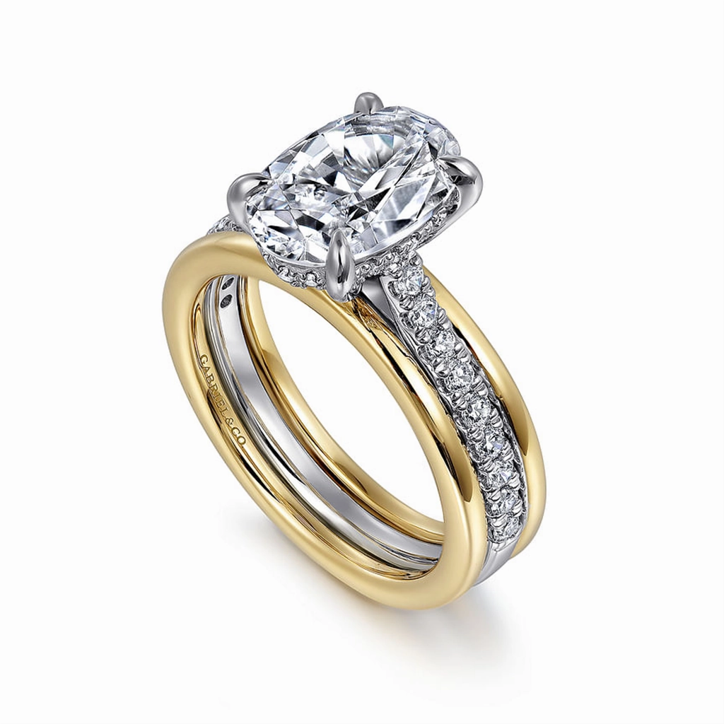 14K Two-Tone 'Feah' Wide Band Oval Natural Diamonds Natural Diamonds Engagement Ring