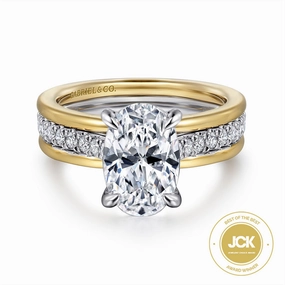 14K Two-Tone 'Feah' Wide Band Oval Natural Diamonds Natural Diamonds Engagement Ring