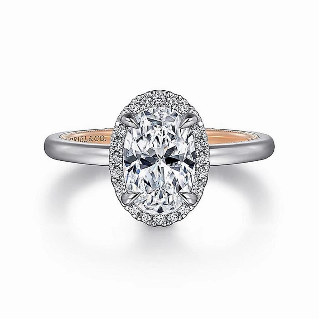 14K White And Rose Gold 'Amelie' Halo Oval Diamond Engagement Ring