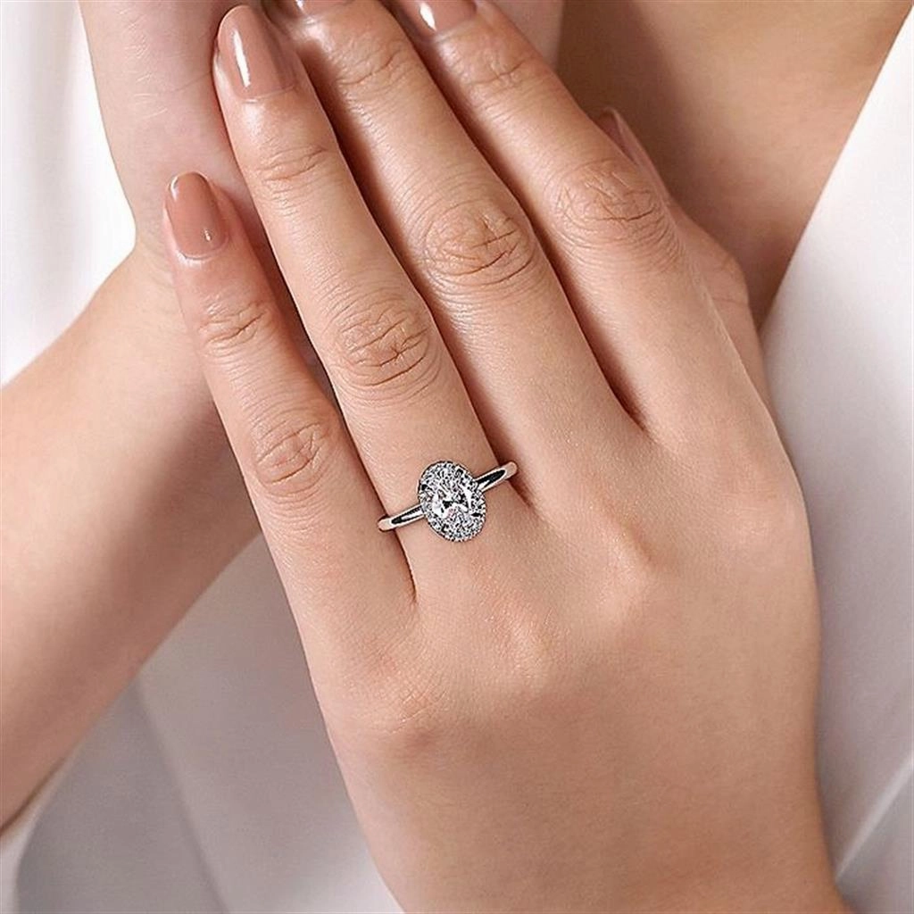 14K White And Rose Gold 'Amelie' Halo Oval Diamond Engagement Ring