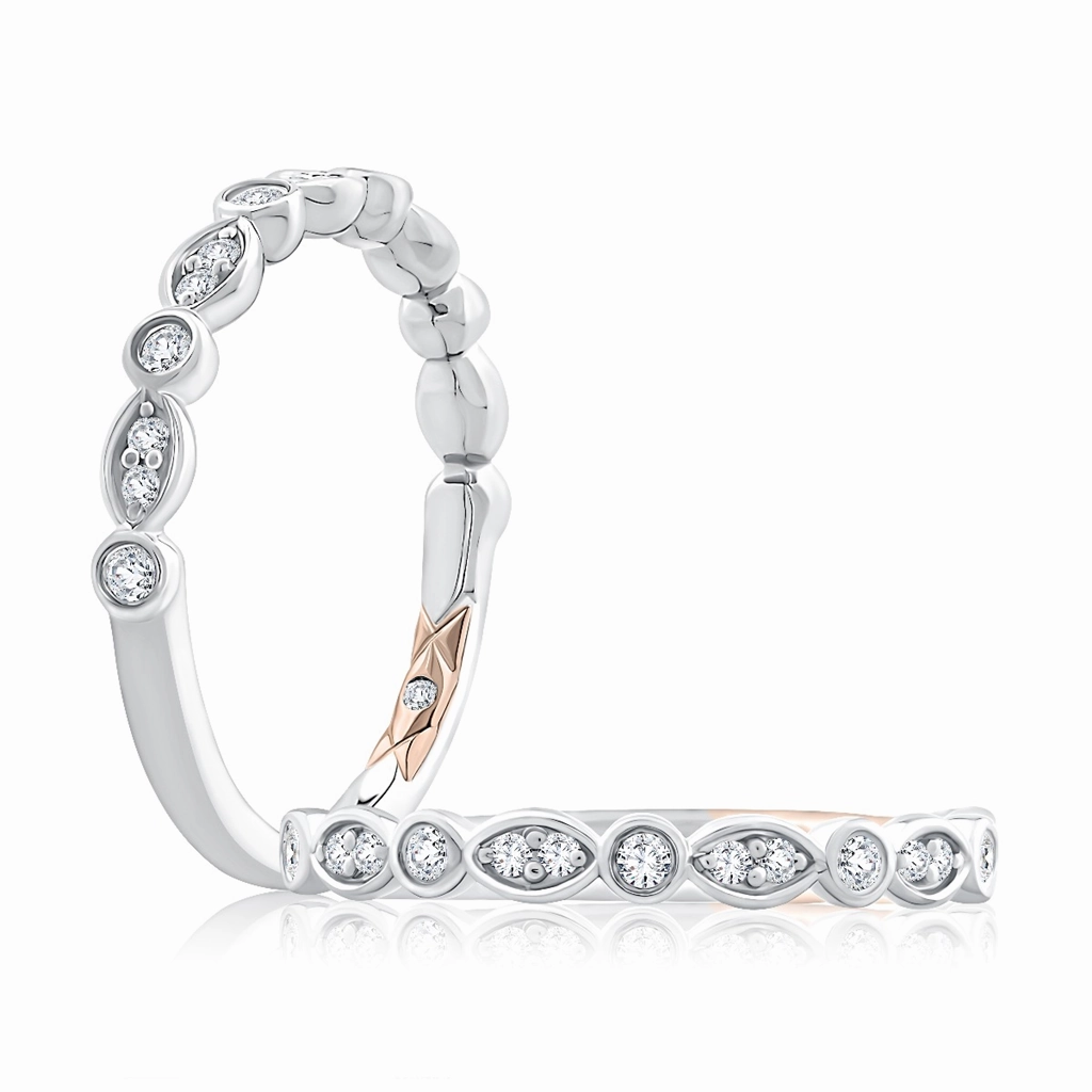 14K White And Rose Gold Alternating Shape Half Anniversary Diamond Band