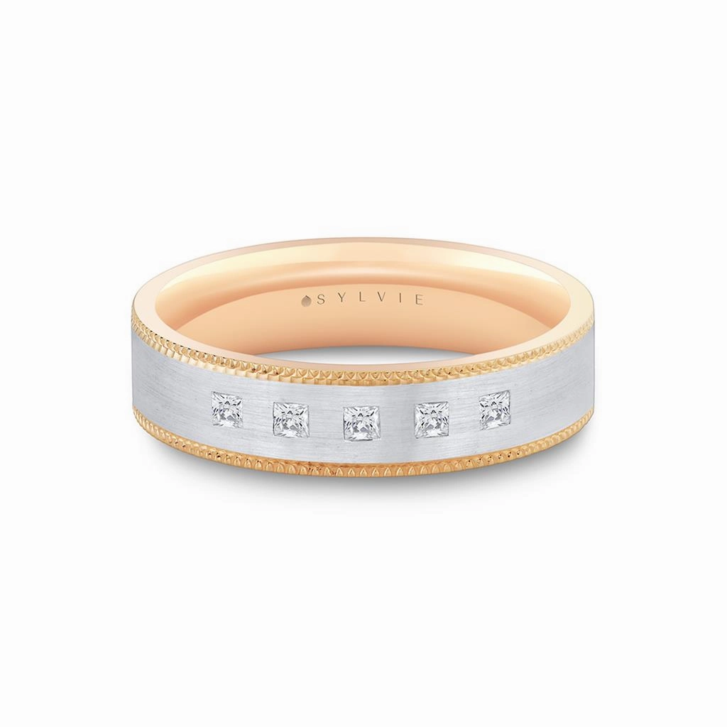 14K White And Rose Gold Straight Wedding Band