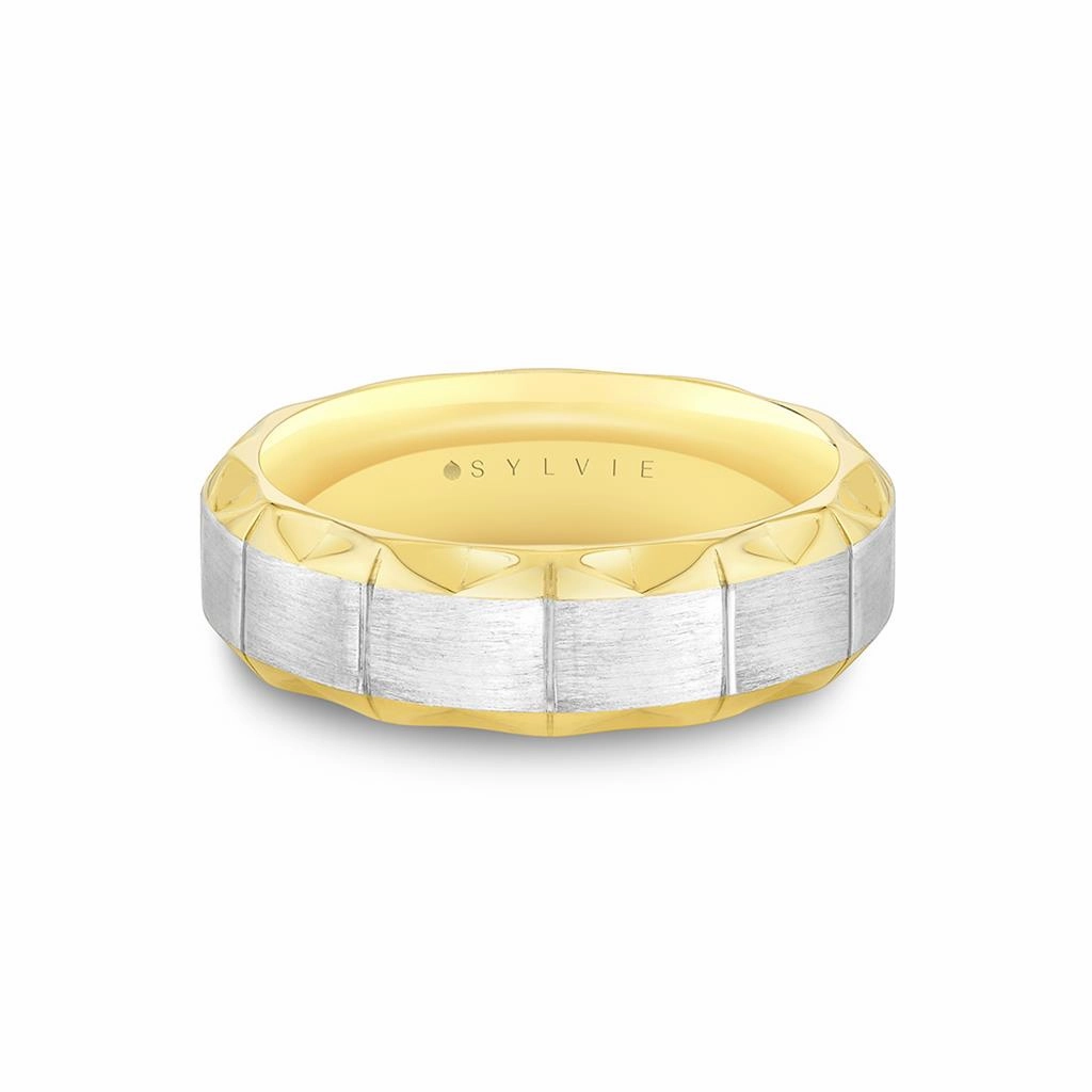 14K White And Yellow Gold Fluted Shell Scalloped Edge Wedding Band
