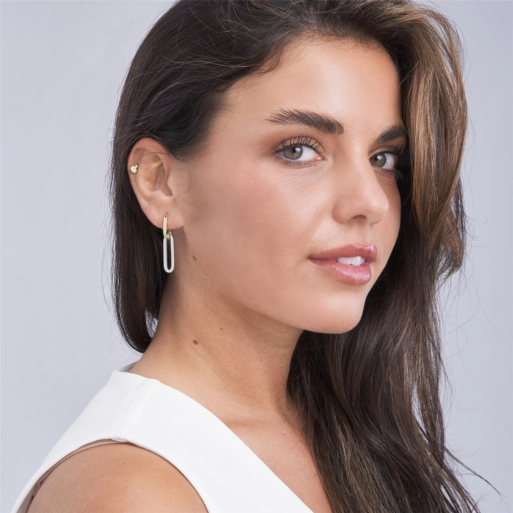 14K White And Yellow Gold Paper Clip Hoop Earrings