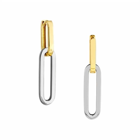 14K White And Yellow Gold Paper Clip Hoop Earrings