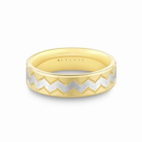 14K White And Yellow Gold Zig Zag Pattern Wedding Band