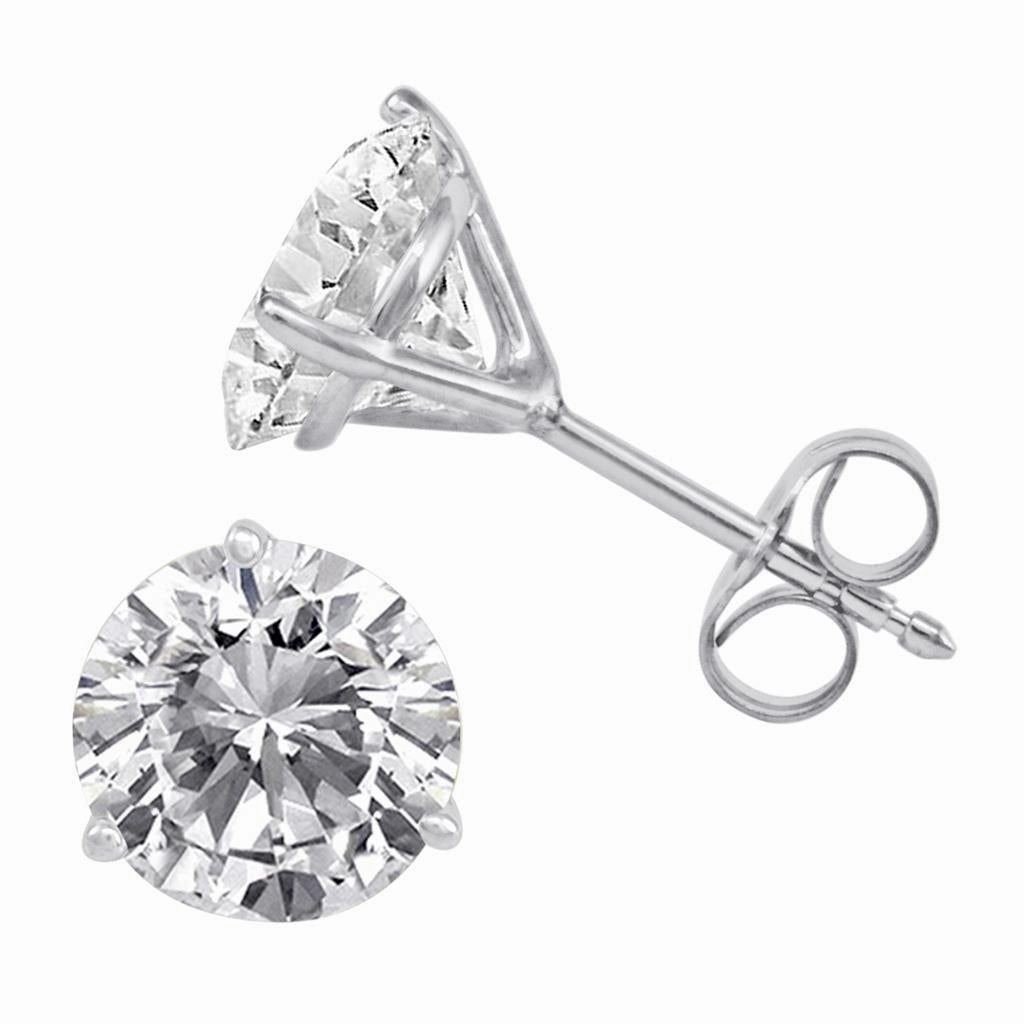 14K White Gold 0.25 CTW Round Natural Diamonds Stud Earrings