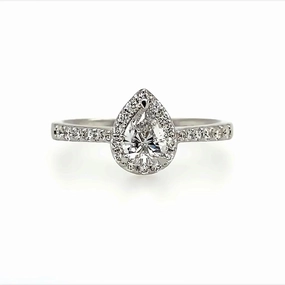 14K White Gold 0.41Ct Pear Diamond Halo Engagement Ring