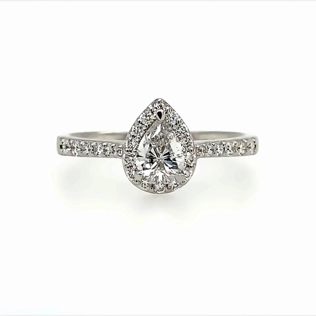 14K White Gold 0.41Ct Pear Diamond Halo Engagement Ring
