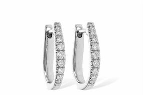 14K White Gold 10Mm Oval Huggie Natural Diamonds Hoop Earrings