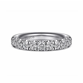 14K White Gold 11 Stone French Pav Diamond Wedding Band
