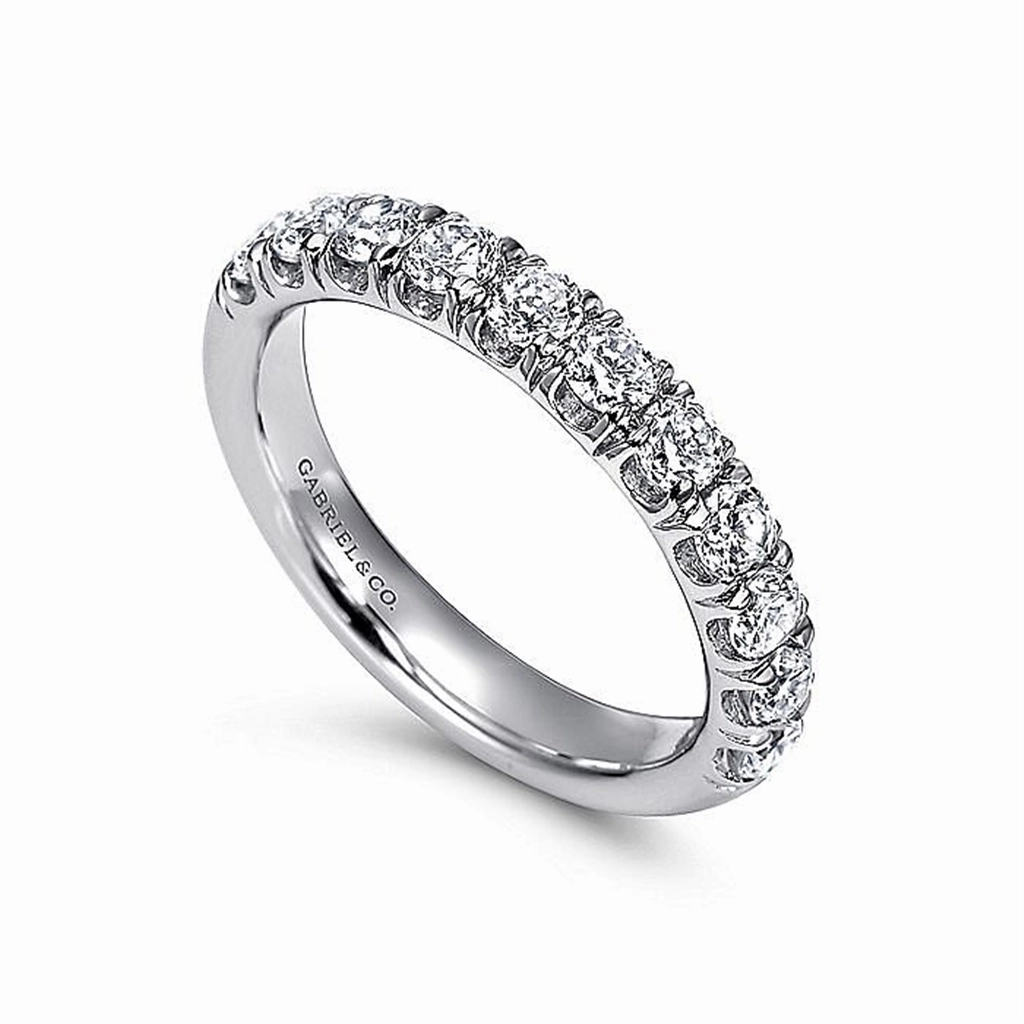14K White Gold 11 Stone French Pav Diamond Wedding Band