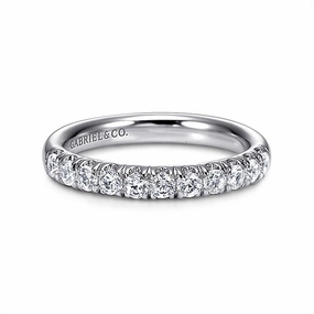 14K White Gold 11 Stone French Pav Diamond Wedding Band