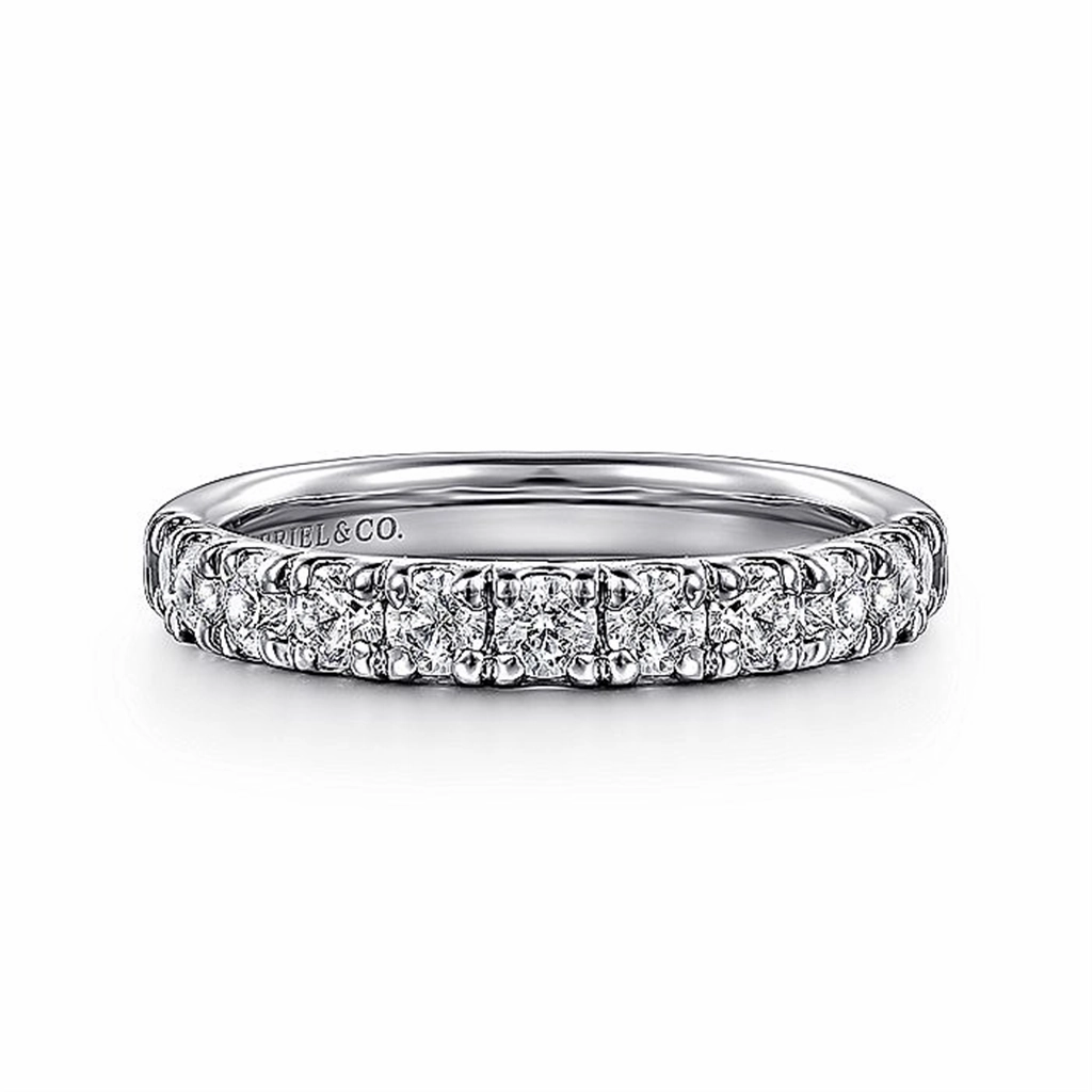 14K White Gold 11 Stone French Pav Diamond Wedding Band
