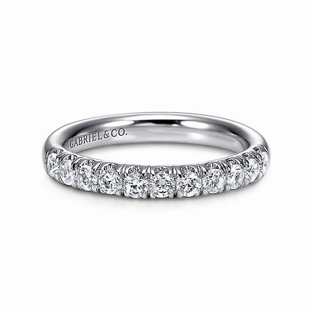 14K White Gold 11 Stone French Pav Diamond Wedding Band