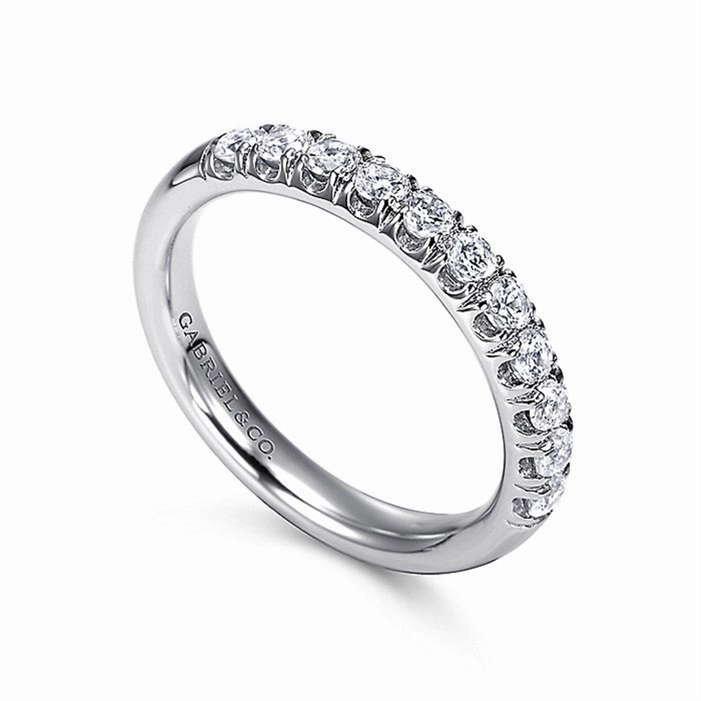 14K White Gold 11 Stone French Pav Diamond Wedding Band