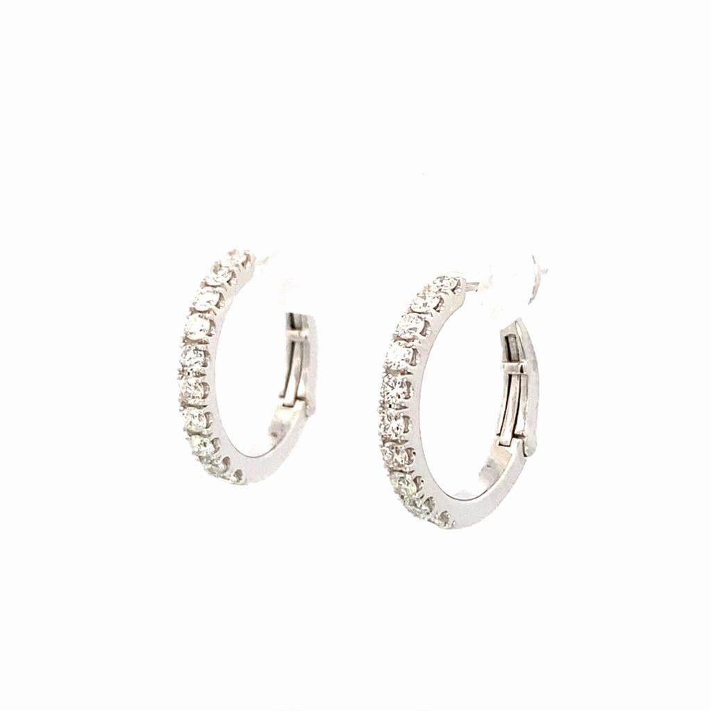 14K White Gold 15mm Round Diamond Hoop Earrings