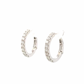14K White Gold 15mm Round Diamond Hoop Earrings