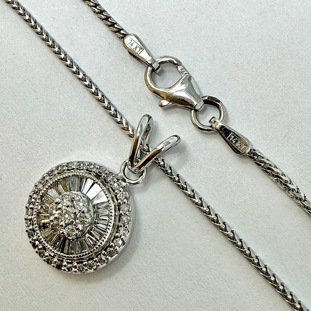 14K White Gold 16" Necklace with Round Diamond Embellished Pendant