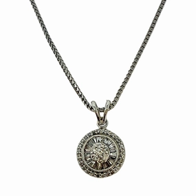 14K White Gold 16" Necklace with Round Diamond Embellished Pendant