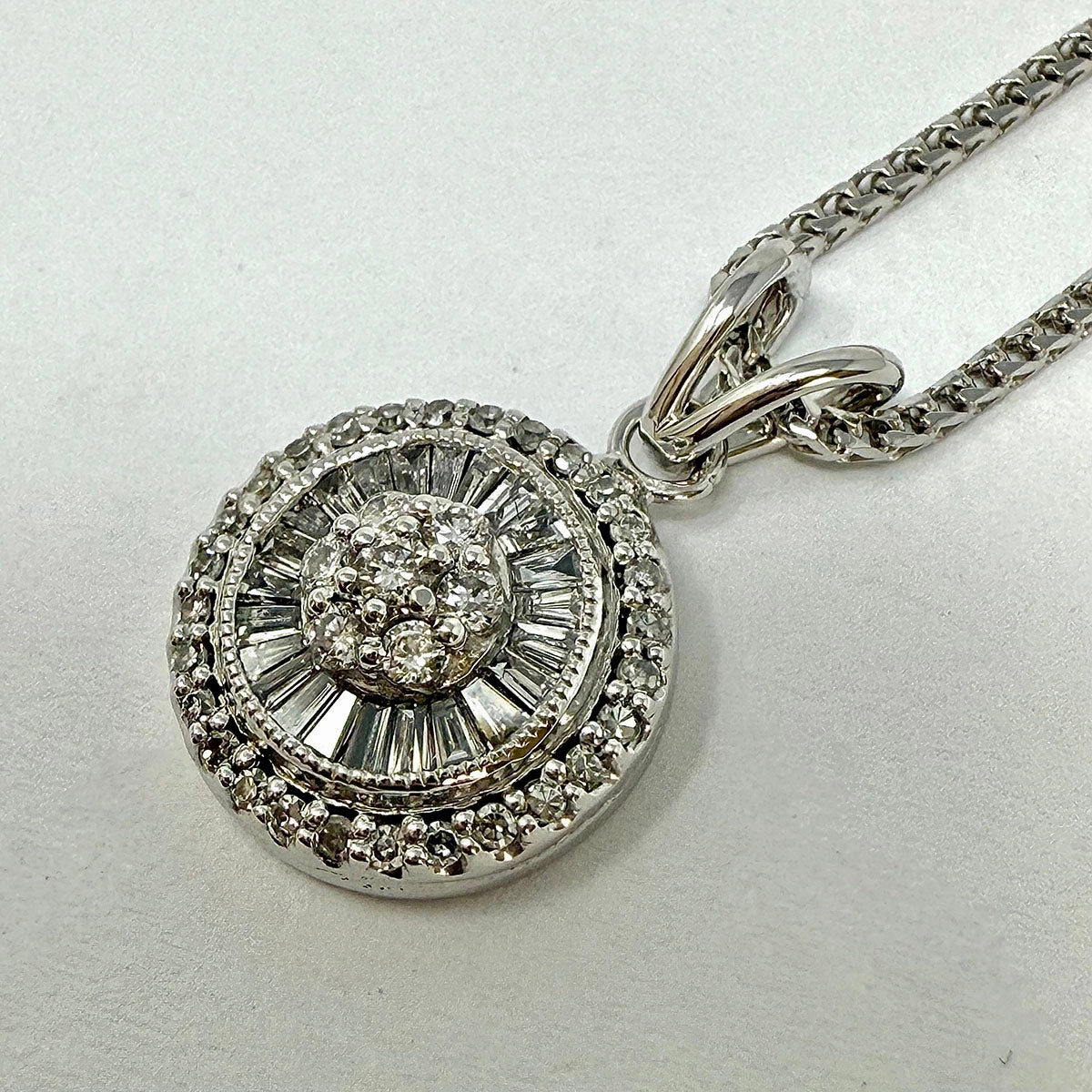 14K White Gold 16" Necklace with Round Diamond Embellished Pendant