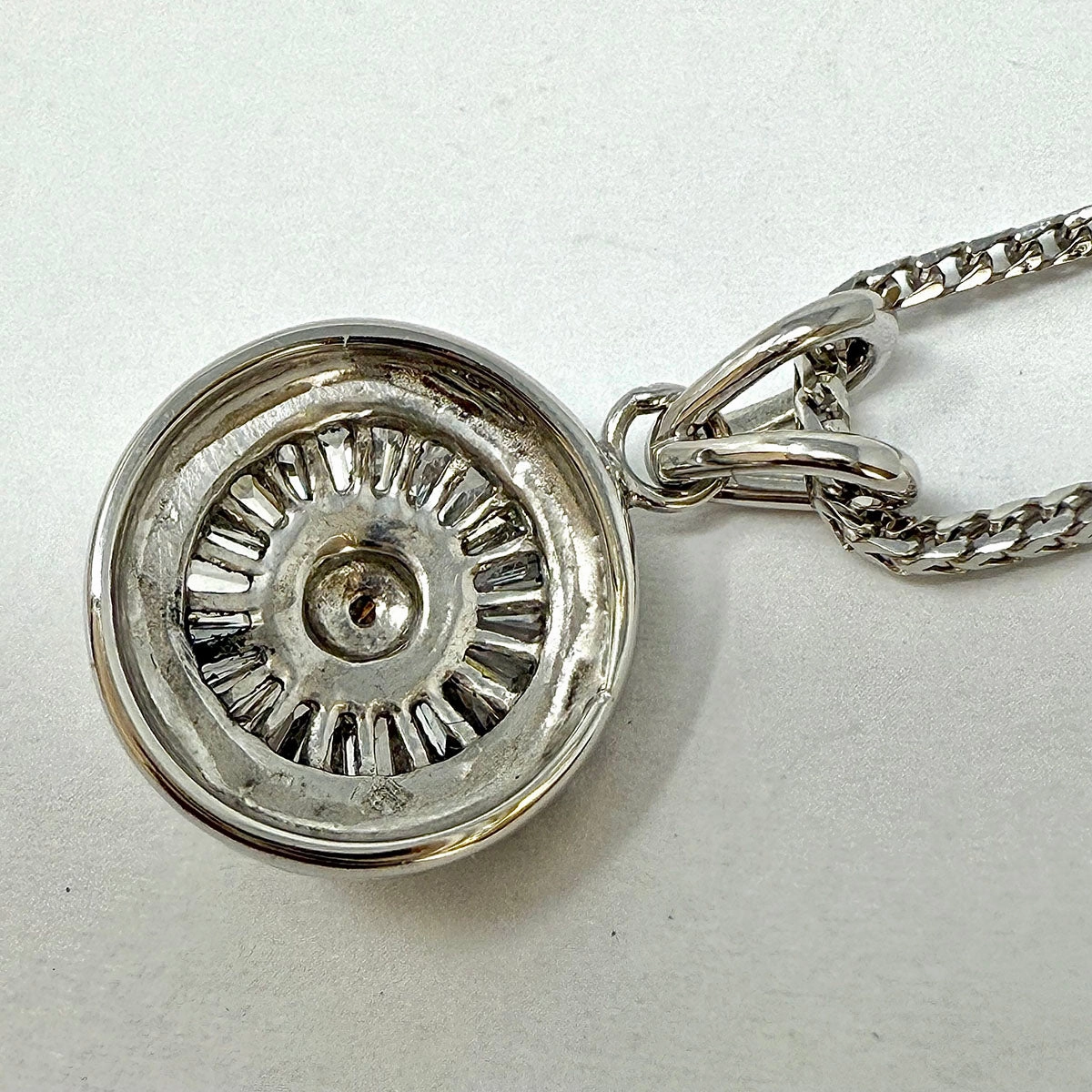 14K White Gold 16" Necklace with Round Diamond Embellished Pendant