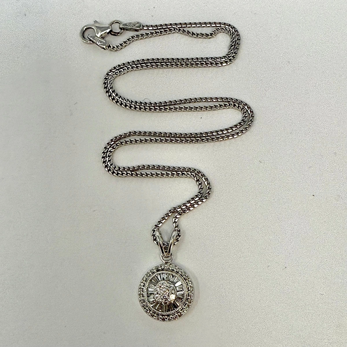 14K White Gold 16" Necklace with Round Diamond Embellished Pendant